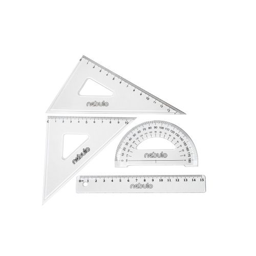 Vonalzókészlet, 30 cm egyenes vonalzó, szögmérő, 45° 13 cm és 60° 18 cm háromszög vonalzó, 4 db/bliszter Educa